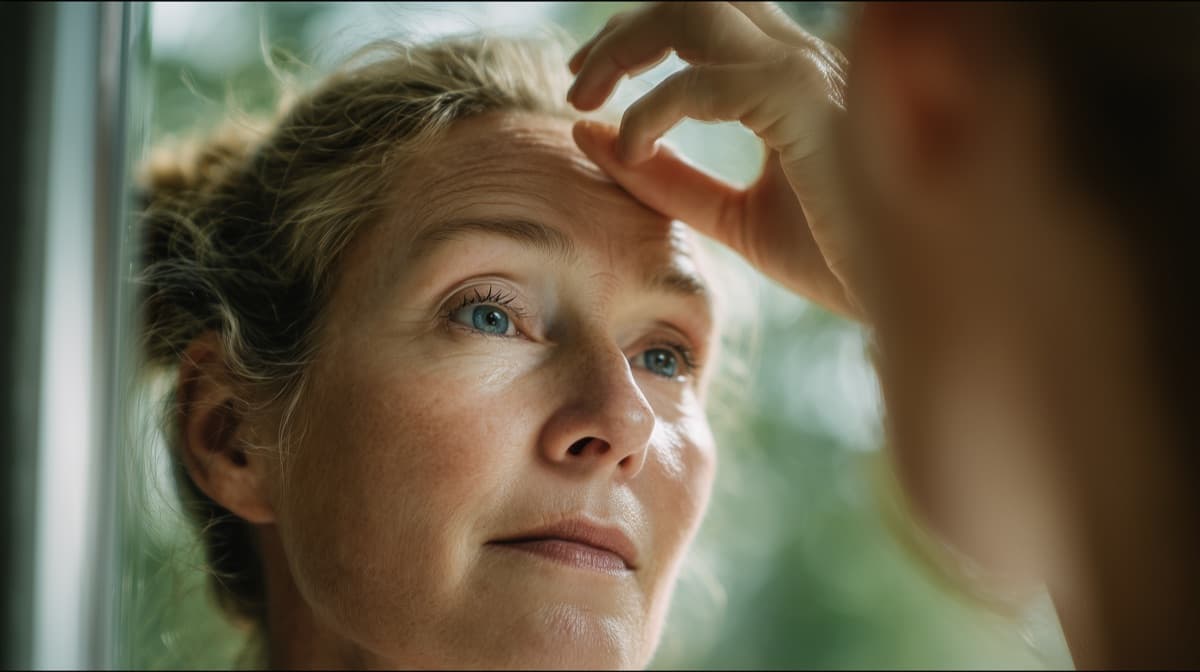 Woman looking at herself in mirror